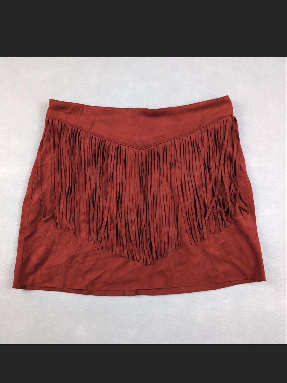 Forever 21 Rust Fringe Faux Suede Mini Skirt With Tassles Size S